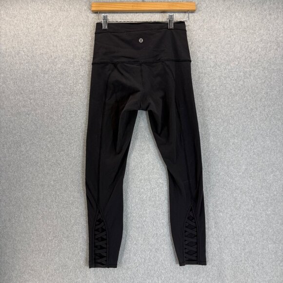 Lululemon Black Crop‎ Leggings Criss Cross Pure Practice Pant High Waist Size 6 - Picture 8 of 16